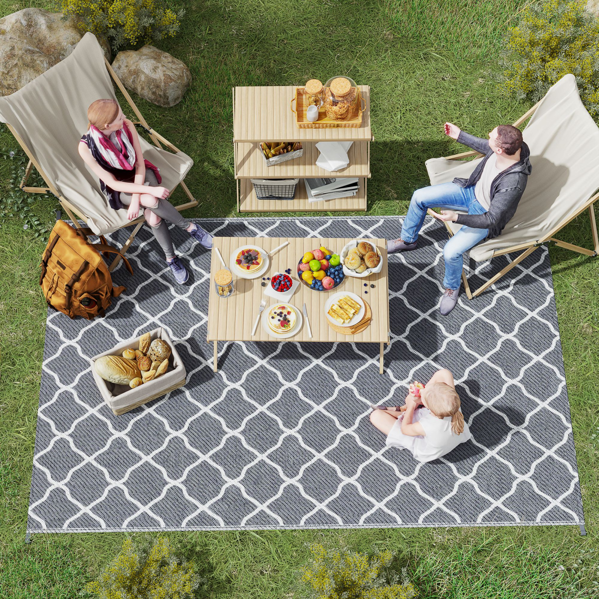 Outsunny Reversible Outdoor Rug with Carry Bag, 182 x 274 cm, Grey