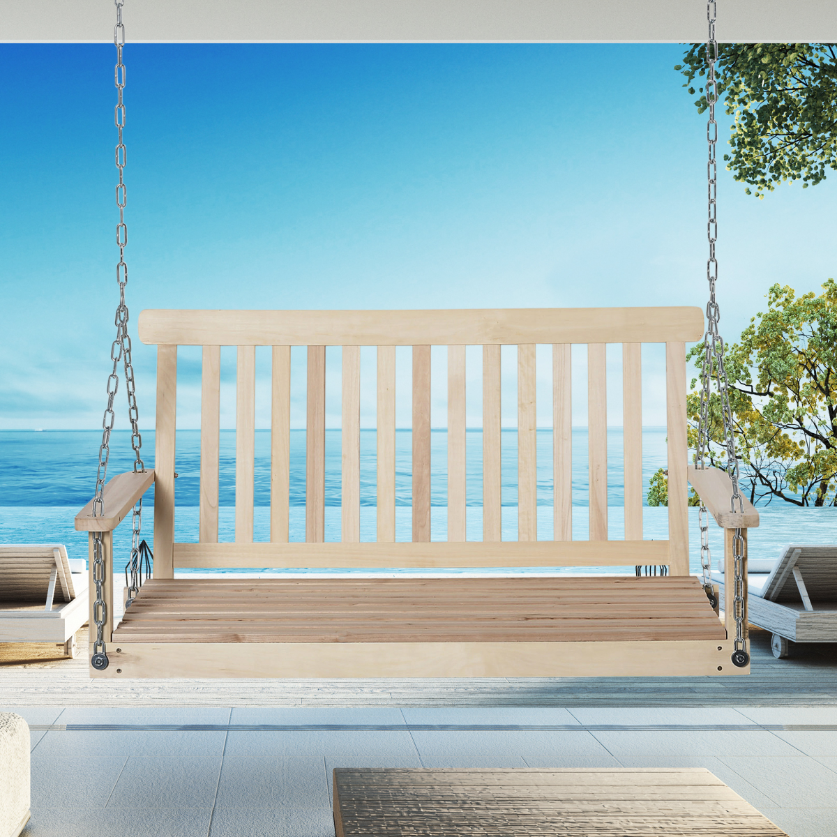 Outsunny 2-Person Wooden Porch Swing Chair with Hanging Chains