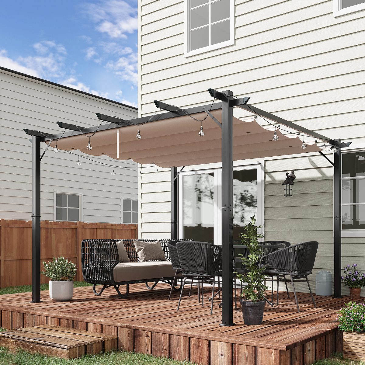 Outsunny 3 x 3 m Pergola Gazebo with Adjustable Canopy, Brown/Black