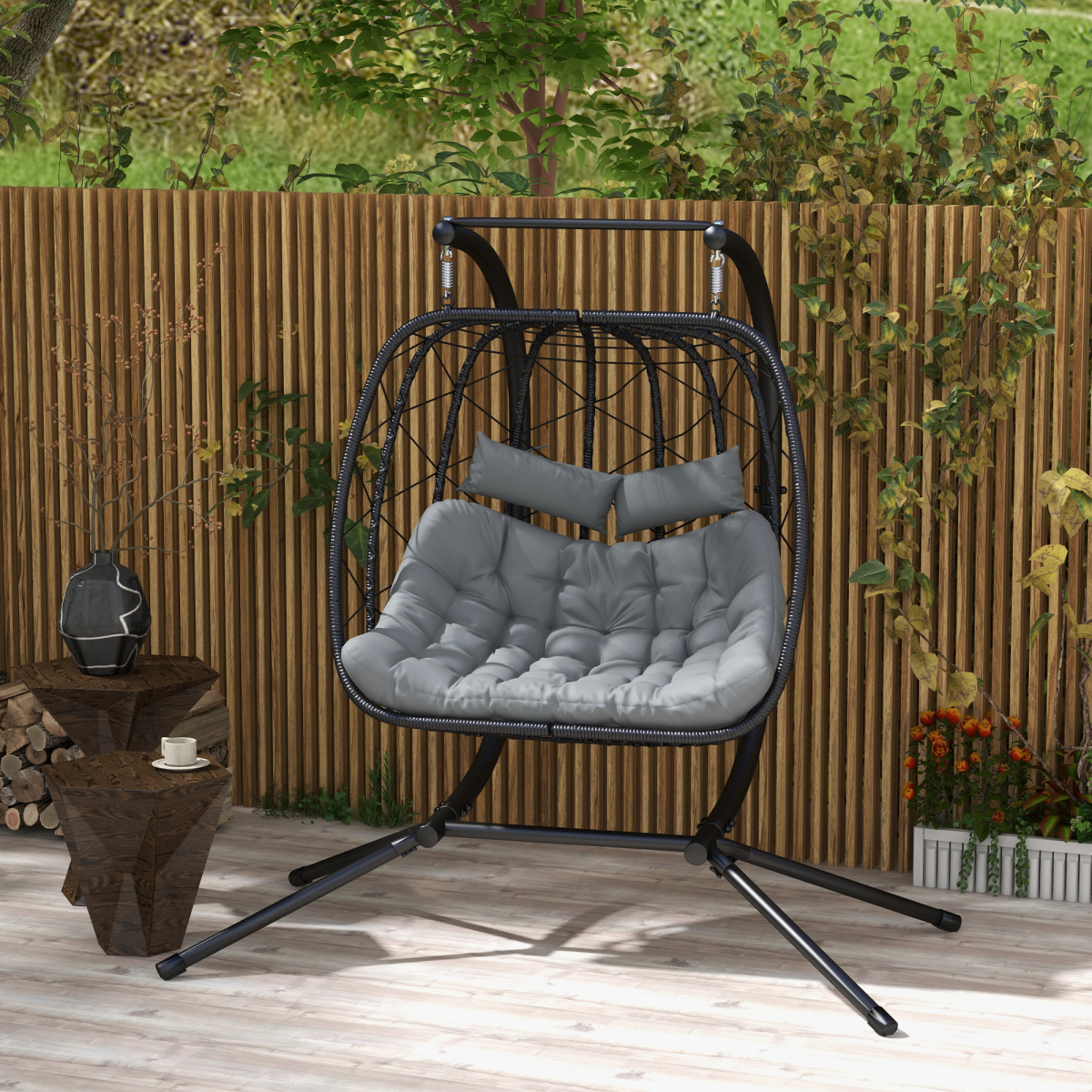 Outsunny Hanging Swing Chair with Thick Cushion, PE Wicker Patio Hanging Chair, Black