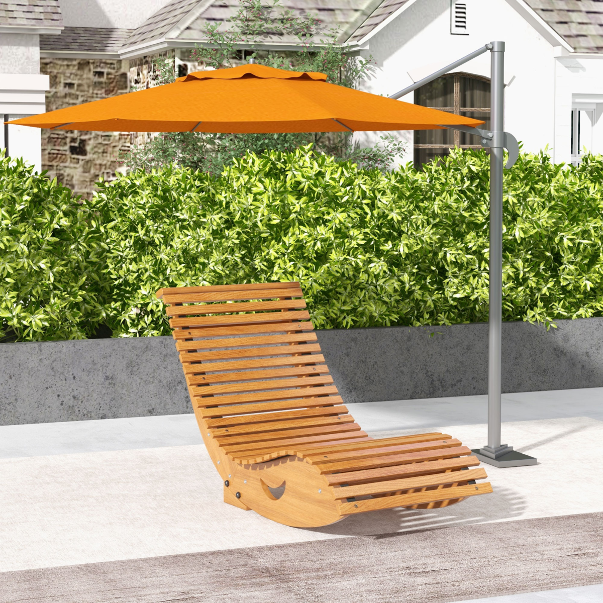 Outsunny Outdoor Wooden Rocking Chair with Slatted Seat, Teak