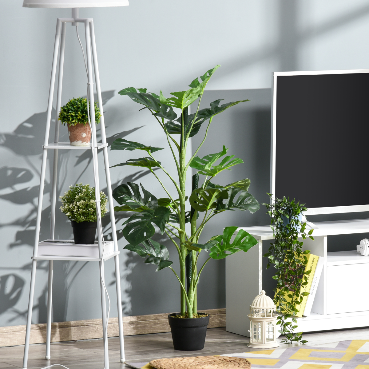 Outsunny Artificial Monstera Tree, 21 Bendable Leaves, Indoor Outdoor 1m