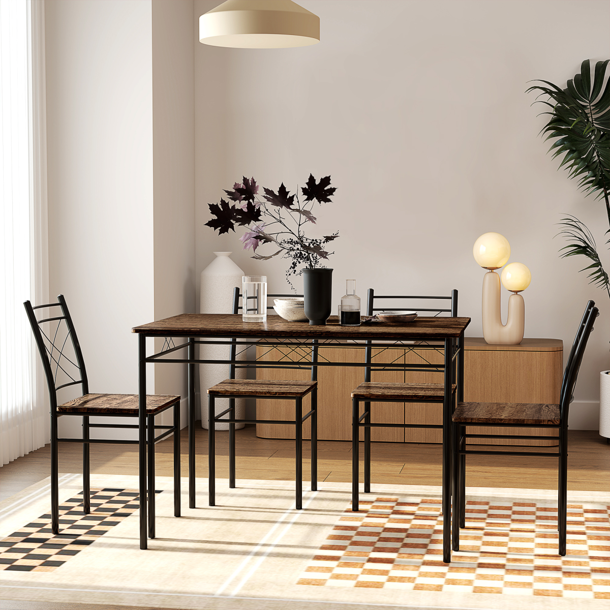 HOMCOM 5-Piece Space Saving Dining Table and Chairs Set, Oak/Black