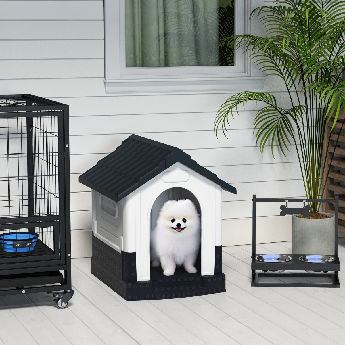 PawHut Outdoor Dog Kennel for Small Dogs, Water-Resistant, Grey