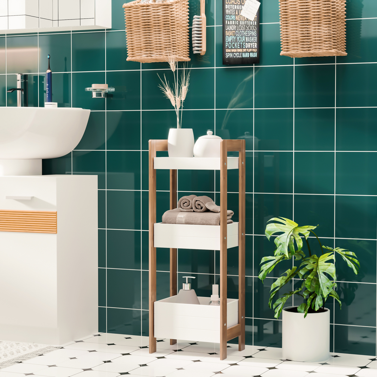 HOMCOM 3-Tier Bamboo Bathroom Shelf