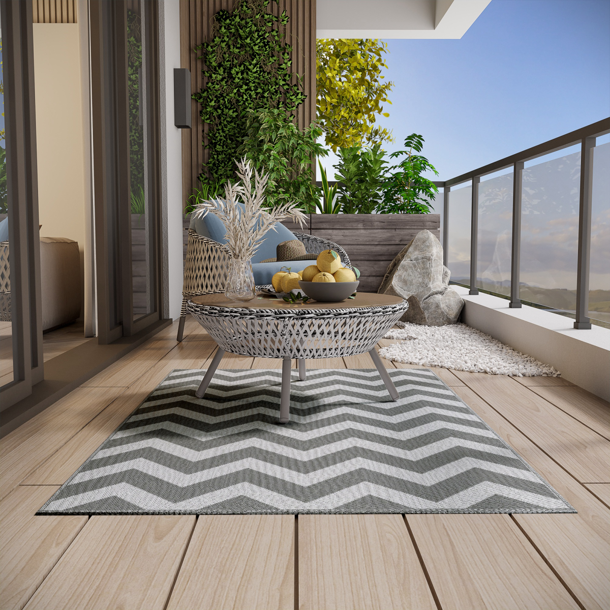 Outsunny Reversible Outdoor Rug, Foldable Patio Mat, Grey/White