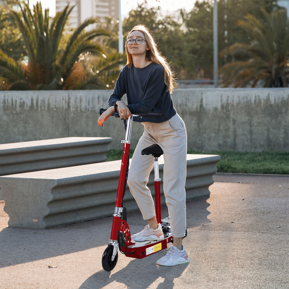 Foldable Electric Scooter for Kids Ages 7-12, 12V 120W, Adjustable Height, Rear Brake