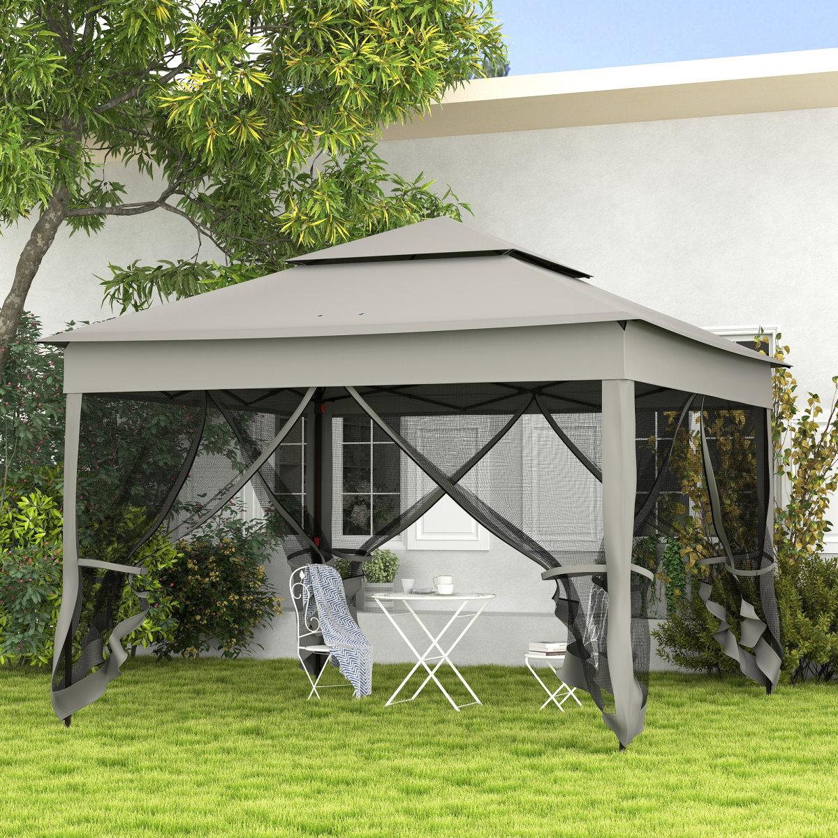 Outsunny Garden Folding Pop Up Gazebo Tent with Metal Frame, Dark Grey