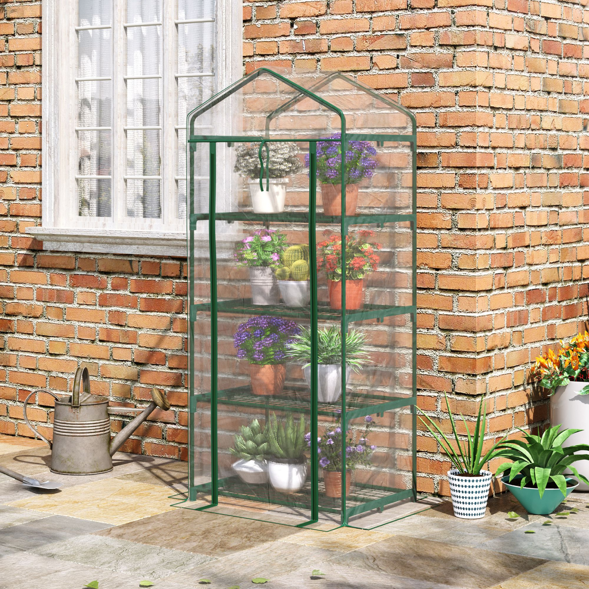 Outsunny 4-Tier Mini Portable Greenhouse with Metal Frame, Transparent PVC Cover, 160 x 70 x 50 cm