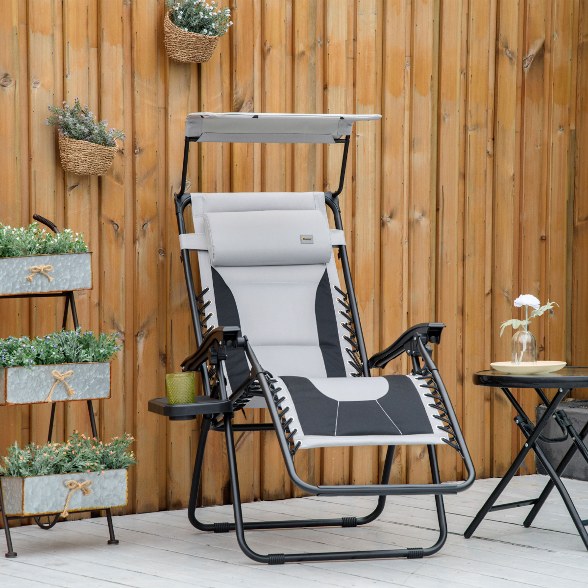 Outsunny Zero Gravity Lounger Chair with Canopy, Cup Holder Tray, Removable Headrest, Foldable Design
