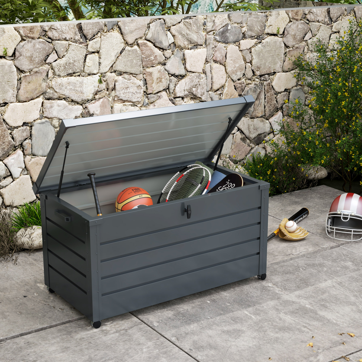 Outsunny 311L Weather-Resistant Storage Box with Wheels & Lock