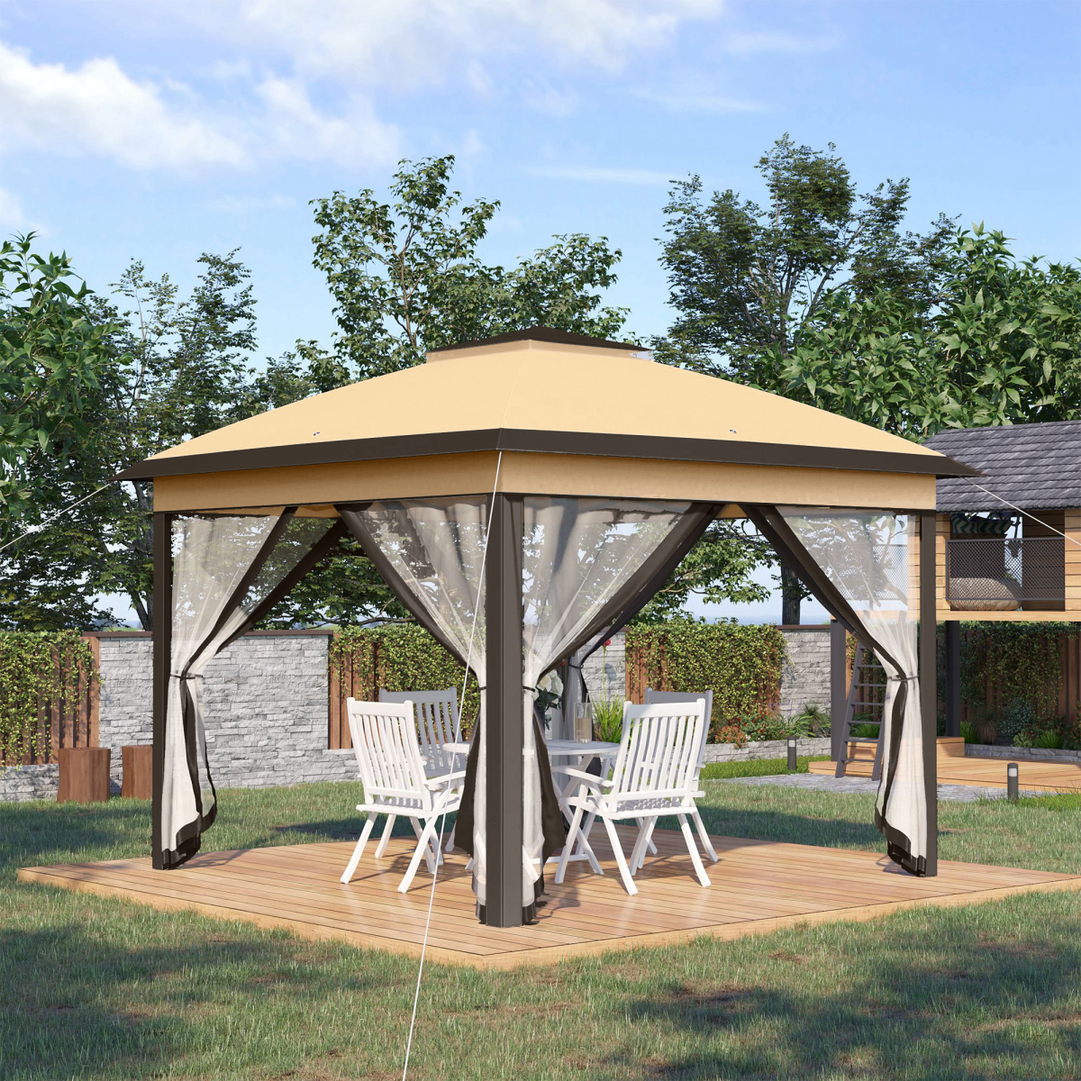 Outsunny Pop Up Gazebo, Height Adjustable Canopy Tent with Carrying Bag, Beige