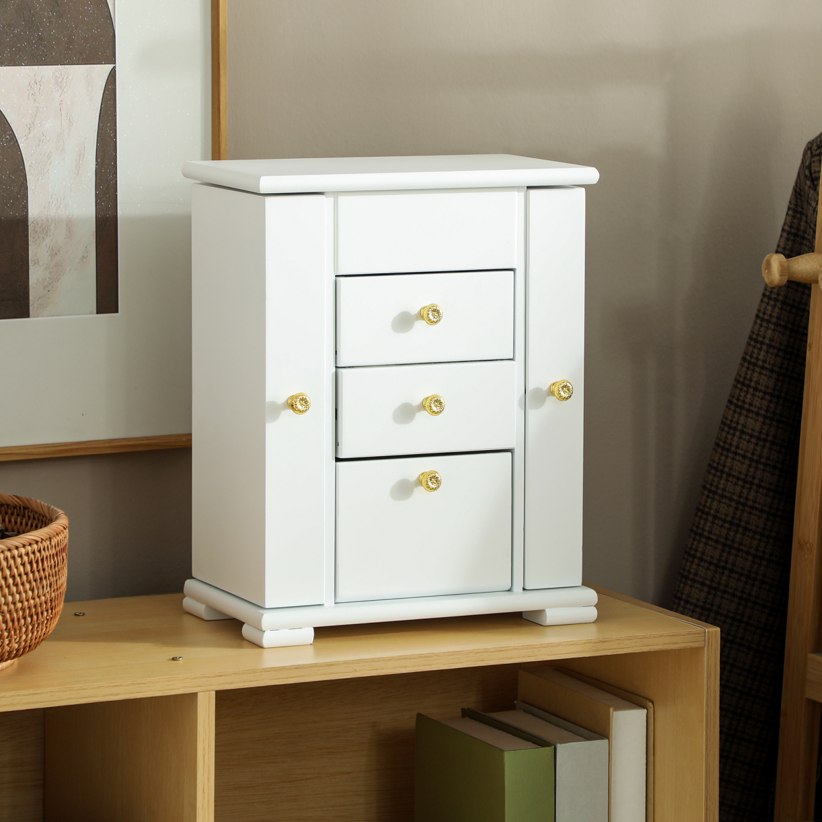 HOMCOM 4-Tier Jewellery Box with Mirror and 2 Drawers, White