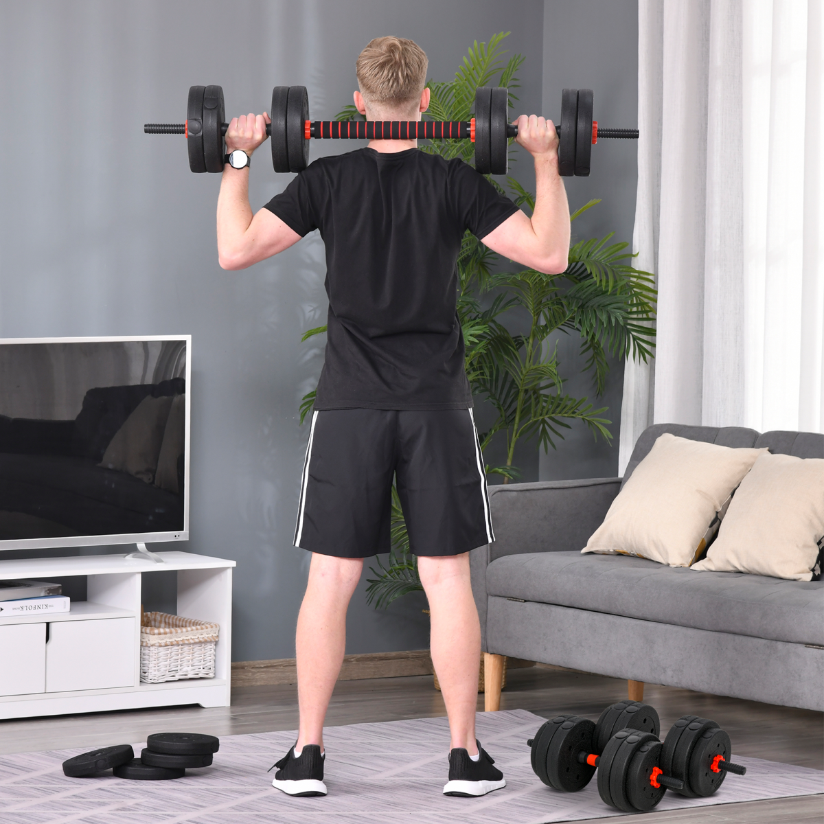 25kg Adjustable 2-in-1 Barbell and Dumbbell Weight Set for Body Fitness