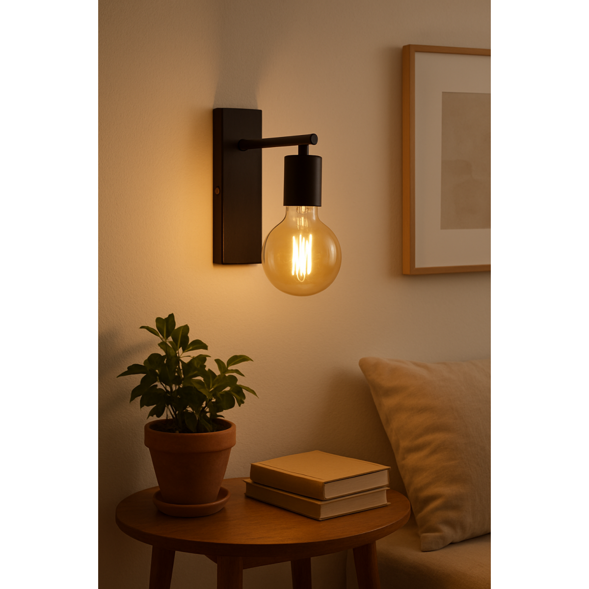 Vintage Black Wood & Metal E27 Wall Sconce, Bulb Included