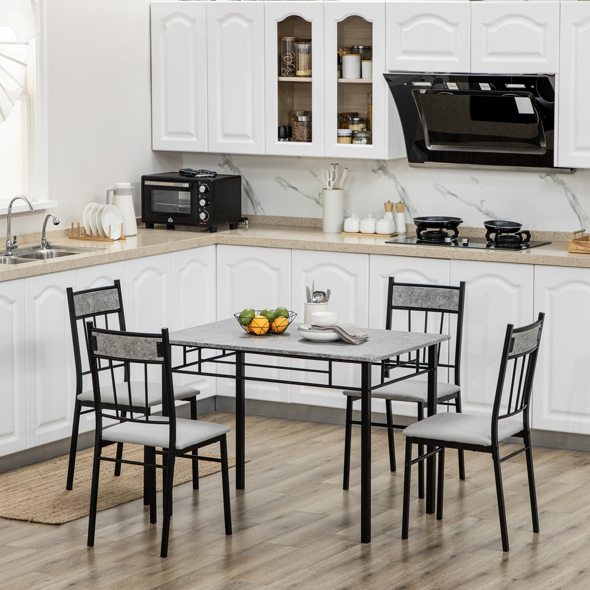 HOMCOM 5-Piece Dining Set, Marble Effect Table & 4 Chairs