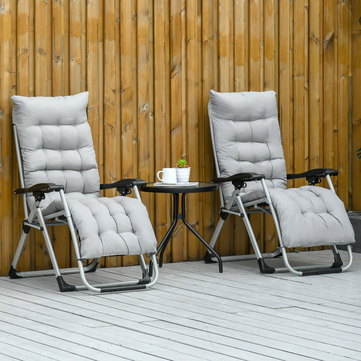 Outsunny 2-Piece Reclining Zero Gravity Folding Lounge Chair, Light Grey