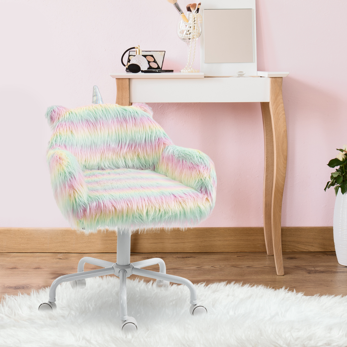 Vinsetto Faux Fur Unicorn Desk Chair with Armrests, Adjustable Height
