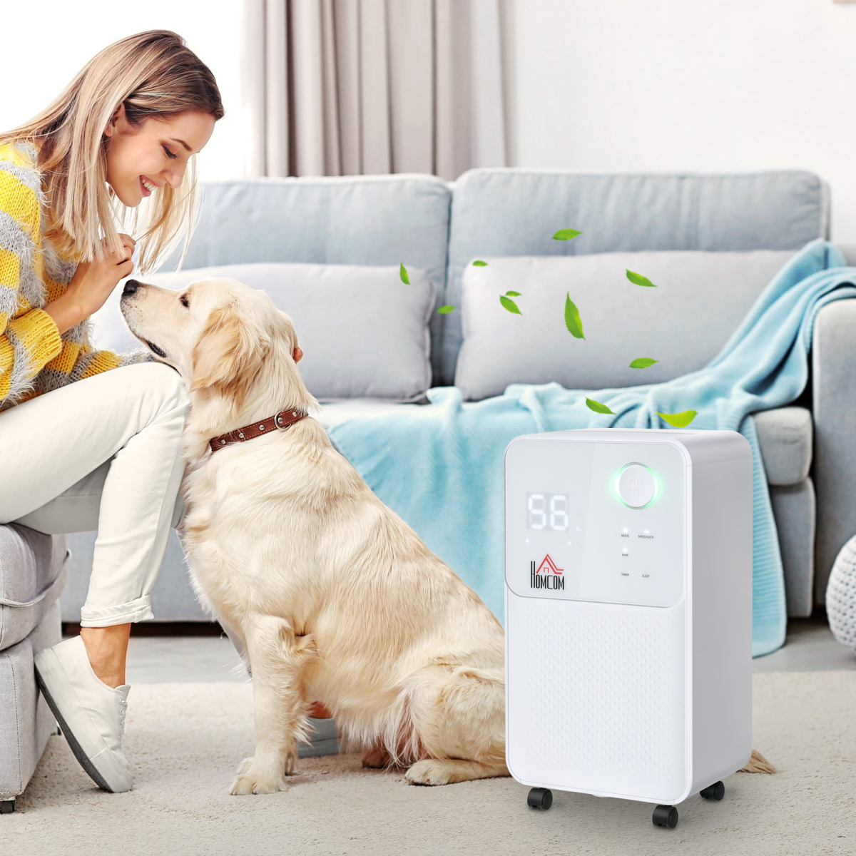 HOMCOM 12L/Day Portable Quiet Dehumidifier for Home and Laundry Room with 24-Hour Timer, Child Lock and LED Display