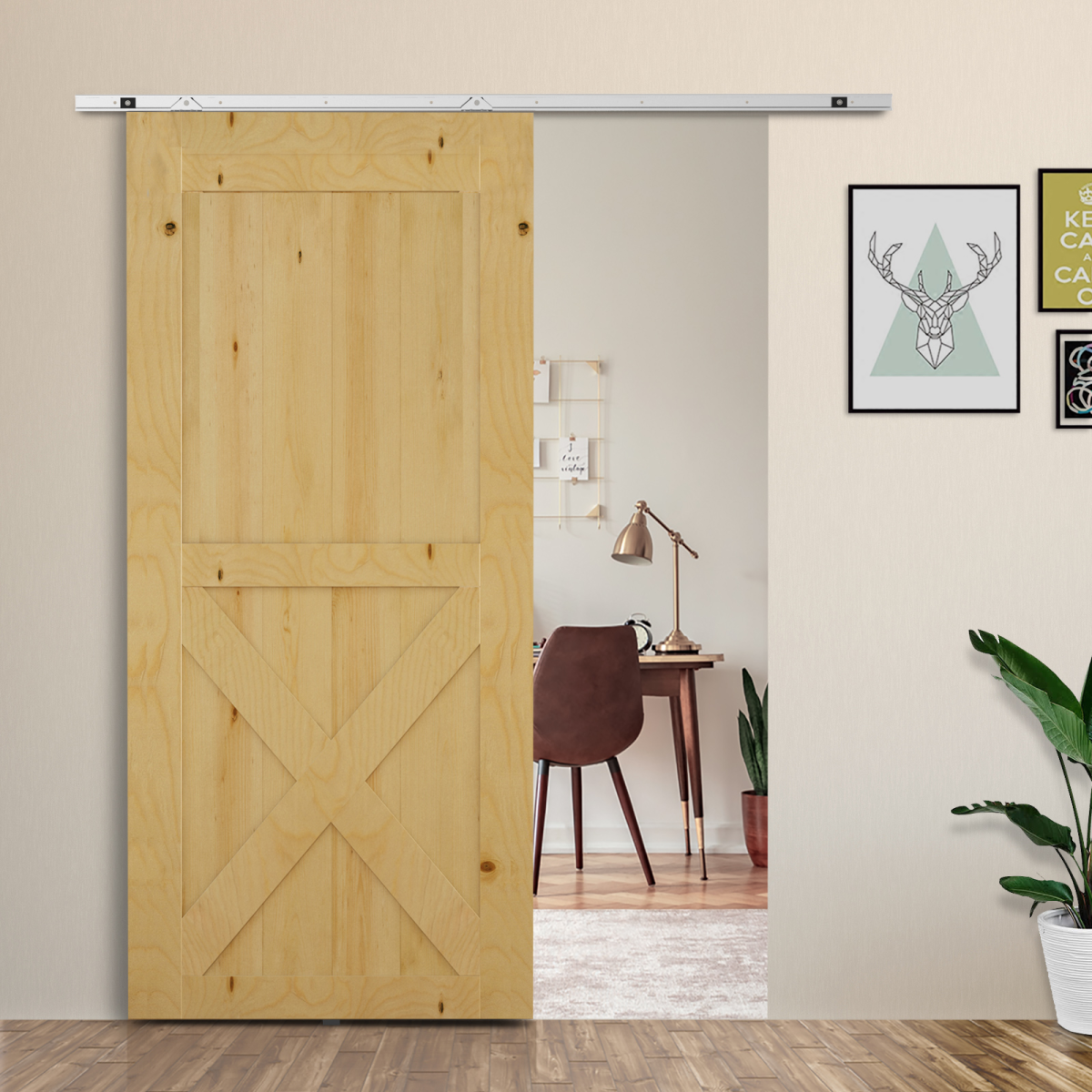 Sliding Barn Door Hardware Kit, 6FT 1860mm Track System, Metal Hardware for Single Wooden Door, 35kg Capacity, Fits 35-40mm Thick Doors