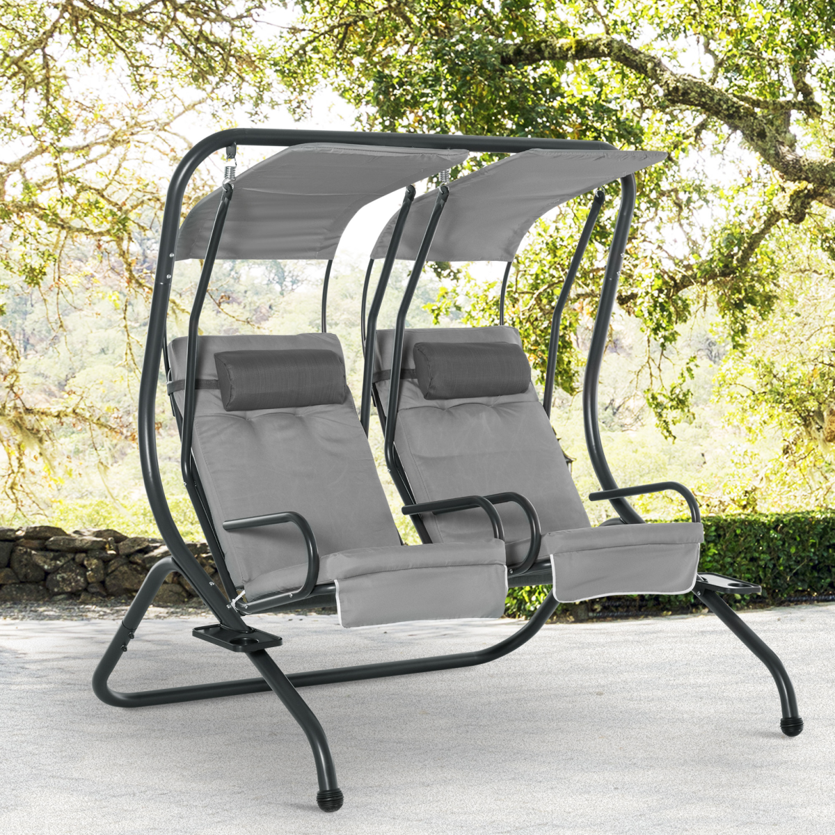 Outsunny Double Outdoor Swing Chair with 2 Independent Seats, Removable Canopy, Grey