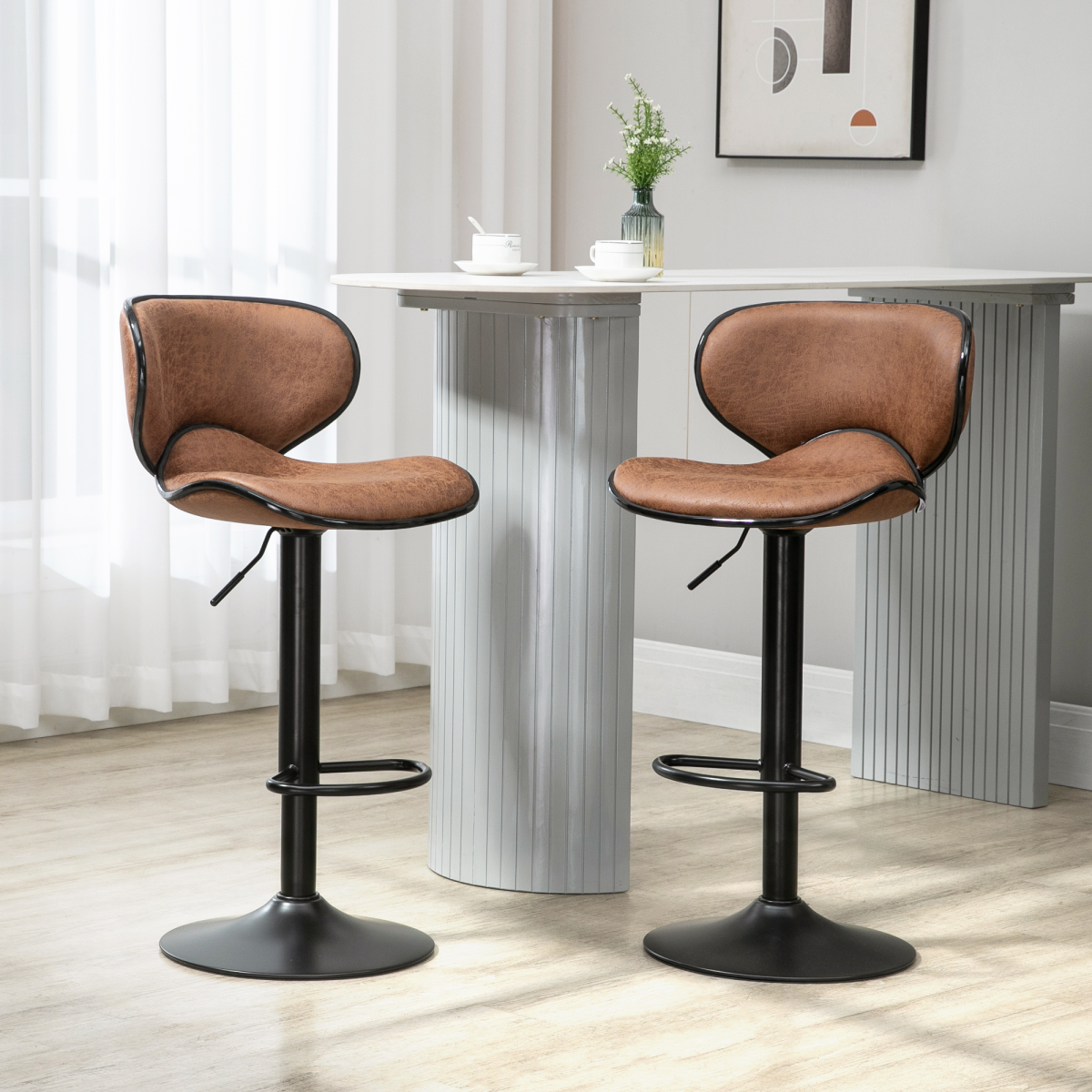 HOMCOM Set of 2 Adjustable Height Padded Armless Bar Stools