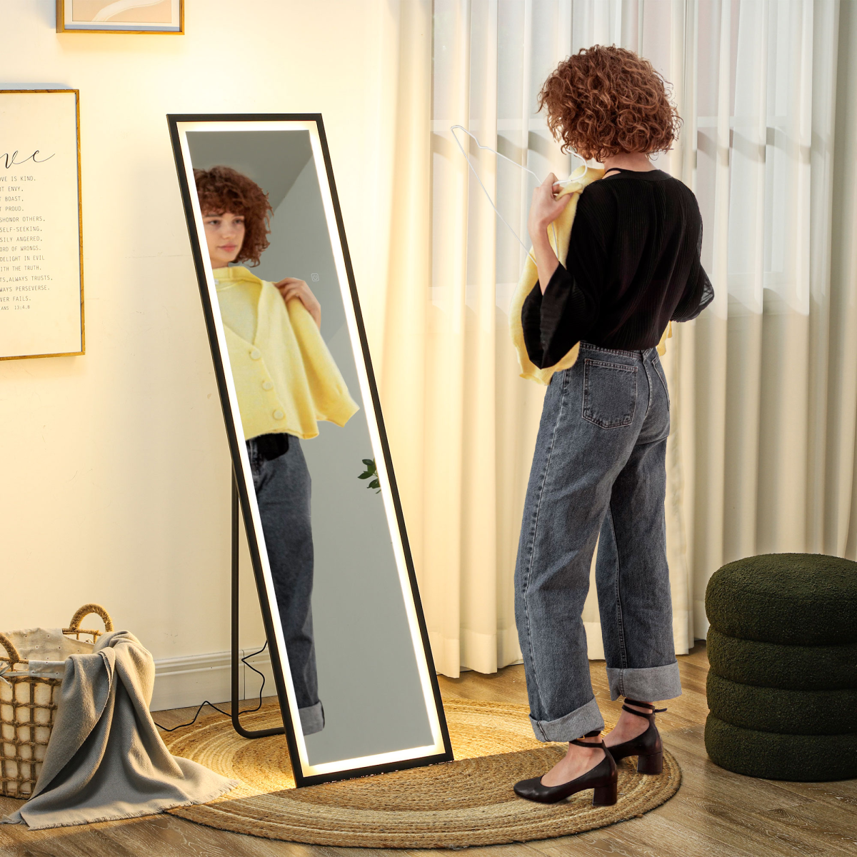 HOMCOM 150x40cm Full Length Mirror with Adjustable LED Lights, Black