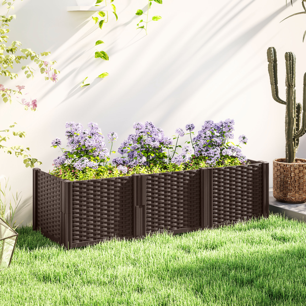 Outsunny Modular PP Raised Garden Bed Planter Box, Brown