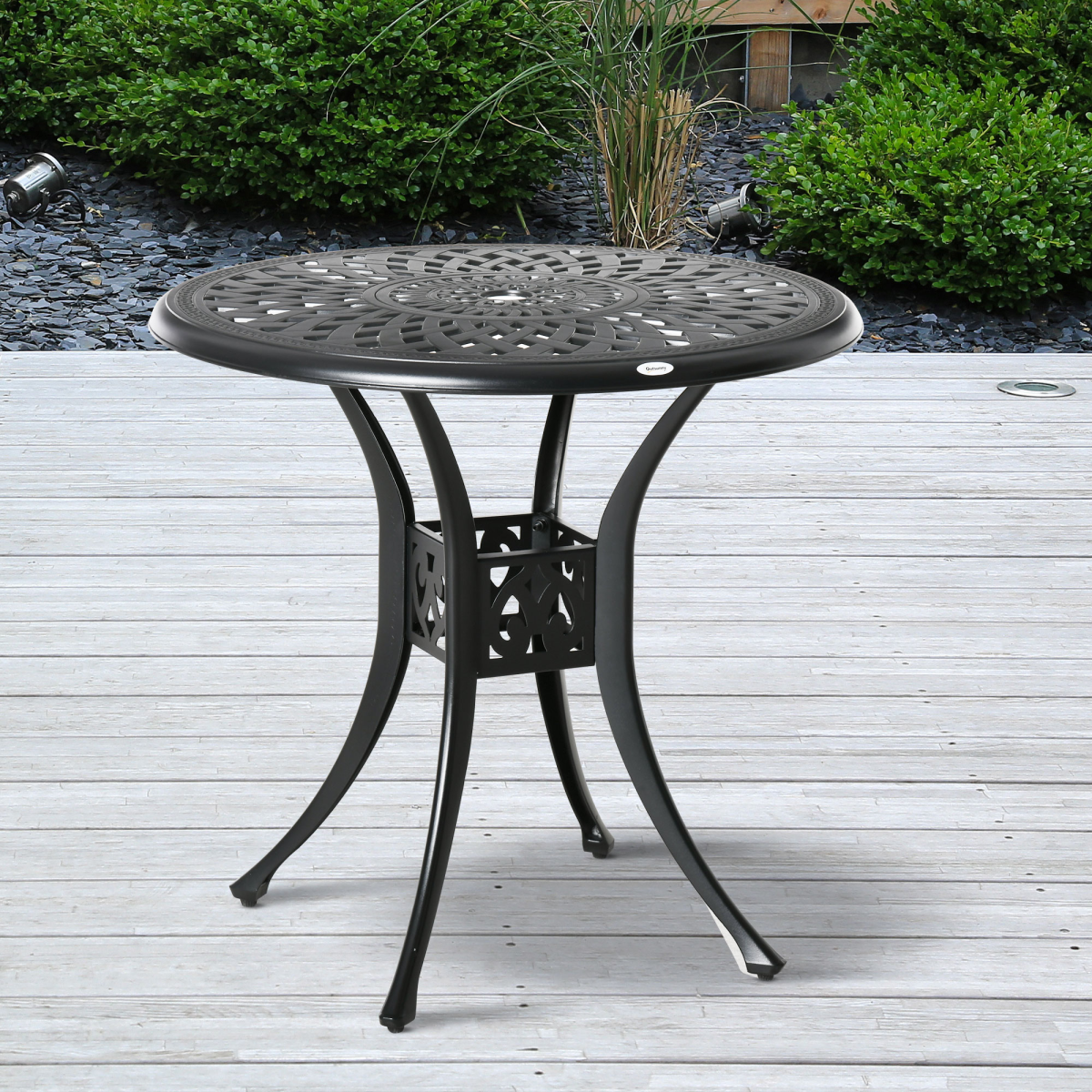 78cm Round Garden Dining Table with Parasol Hole Cast Aluminium Black