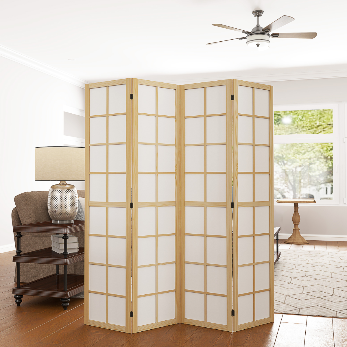 HOMCOM 4-Panel Folding Room Divider, Pine Wood Frame, 160 x 170cm