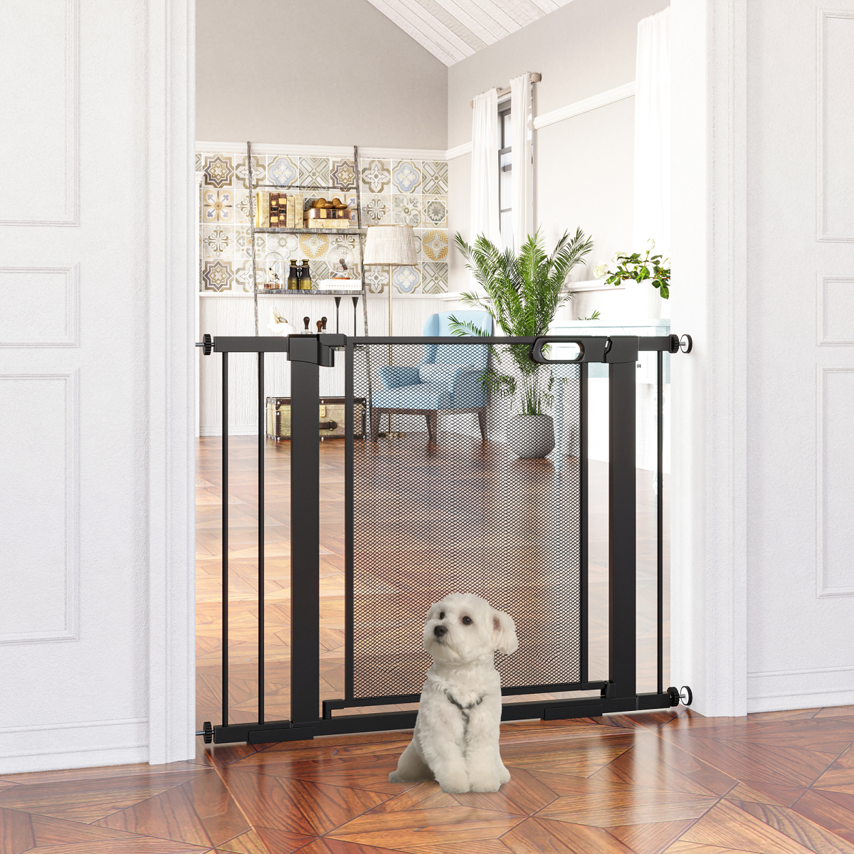 Pressure Fit Safety Gate for Doors, Auto-Close Dog Gate, Adjustable 75-103 cm, Black