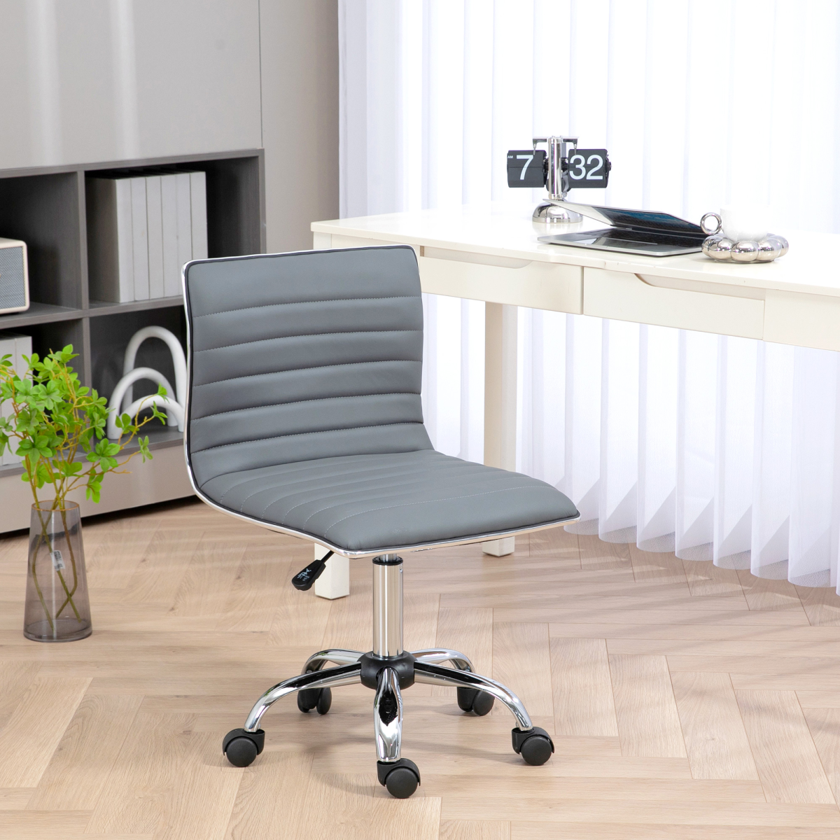 HOMCOM Armless Mid-Back Adjustable 360° Swivel Office Chair, Light Grey