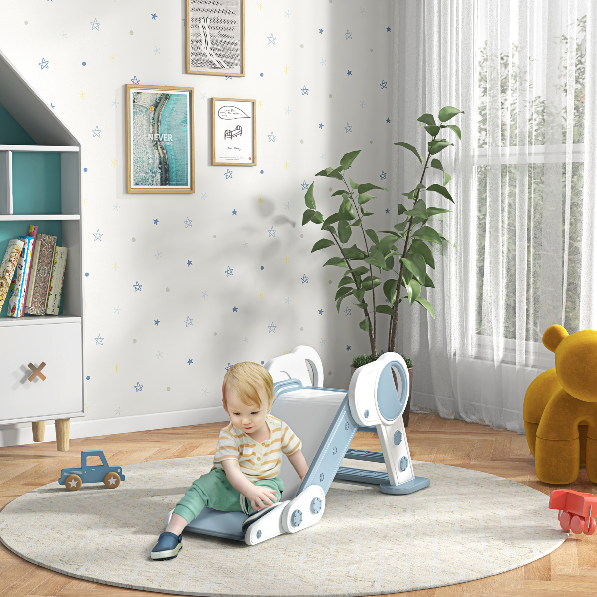 ZONEKIZ Foldable Kids Slide, Non-Slip Steps, 18-36 Months, Grey