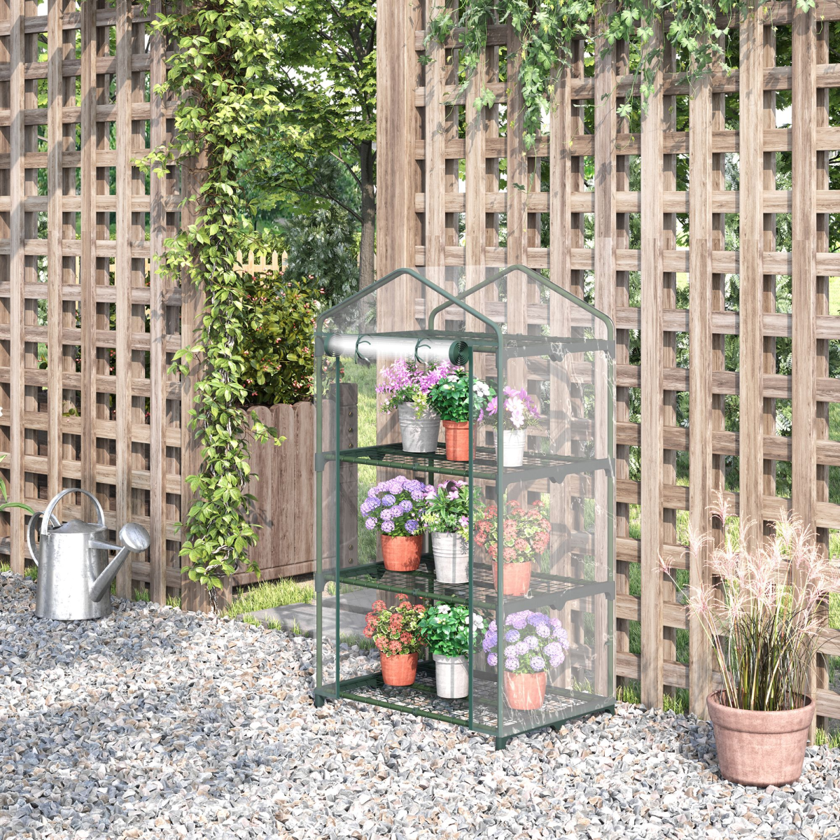 Outsunny 3-Tier Mini Greenhouse with Roll-Up Door, 69x49x125cm, Clear