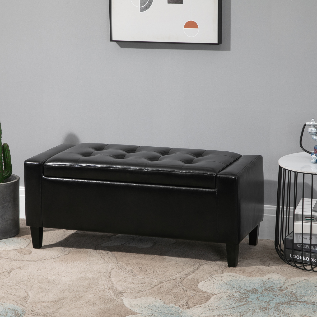 HOMCOM Faux Leather Tufted Storage Ottoman Bench with Lift-Top