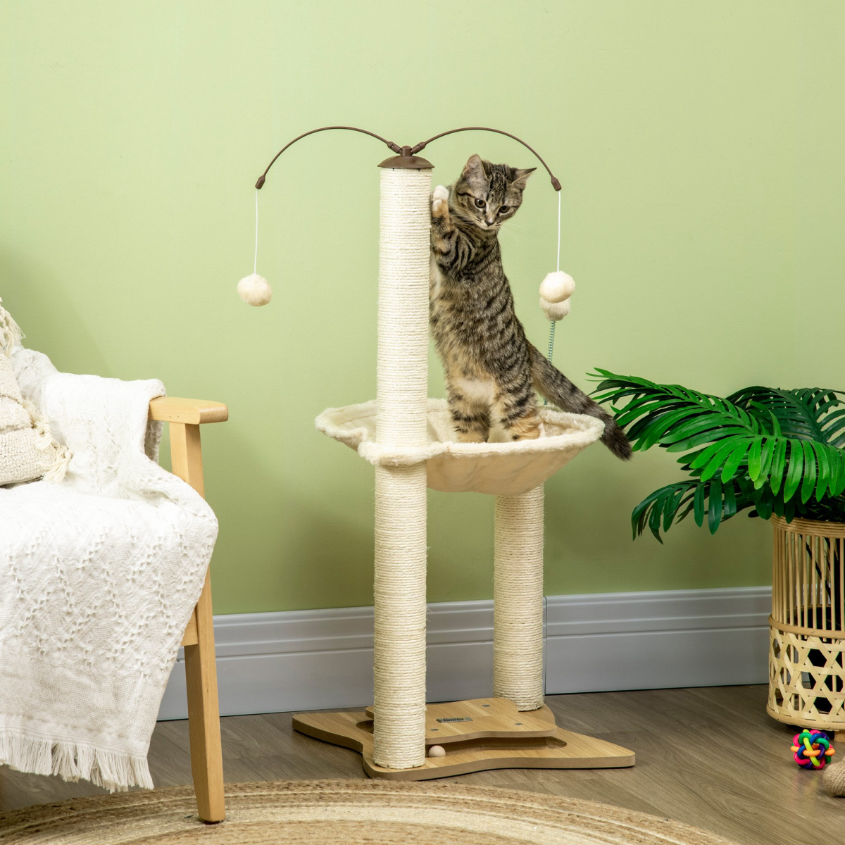 Cat Tree for Indoor Cats with Scratching Posts, Hammock, Toy Ball, Pawhut