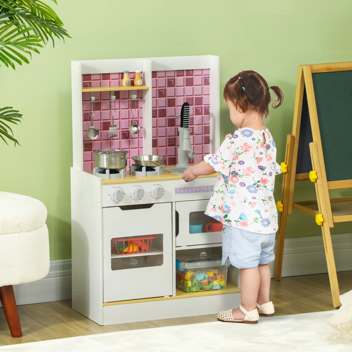 AIYAPLAY Kids Play Kitchen with Lights, Sounds, Oven & Sink