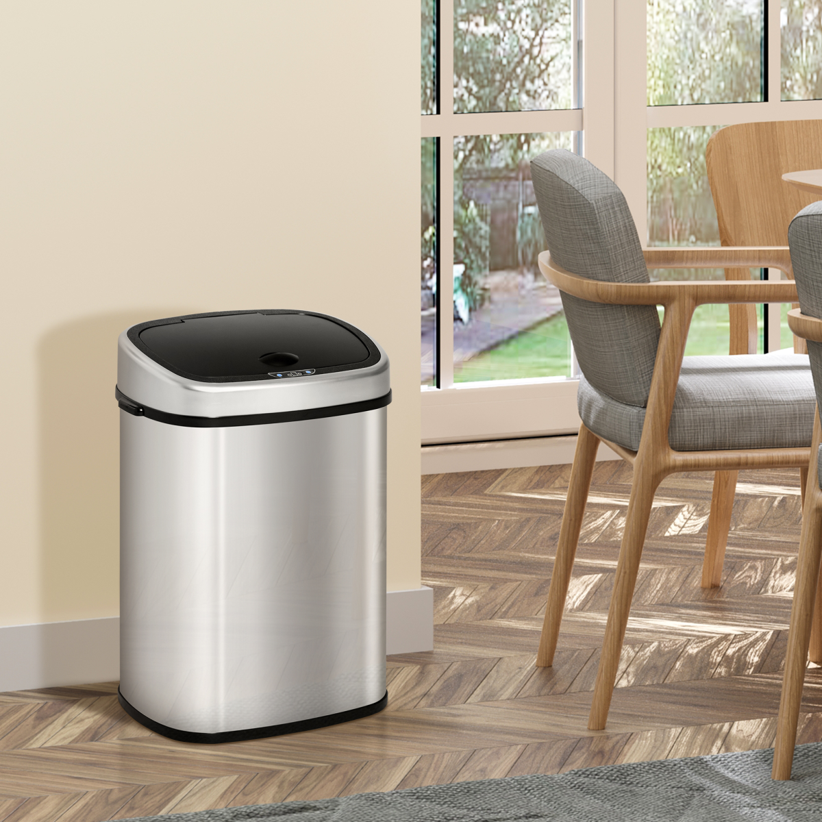 Sensor Bin, 58L, Touch-Free Motion Sensor, Mirror Stainless Steel and ABS Plastic