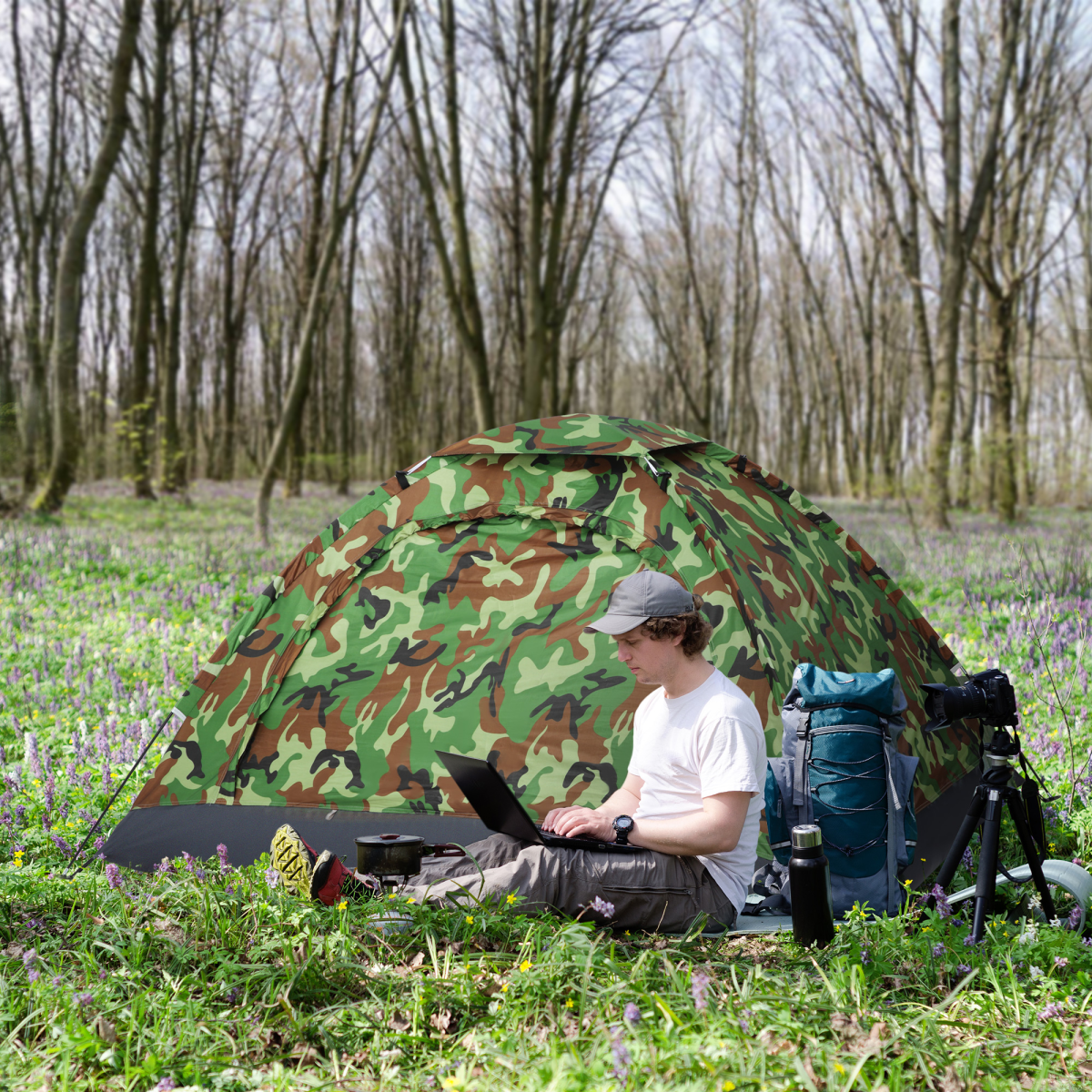 2-Person Dome Camping Tent with Mesh Windows and Storage Pocket