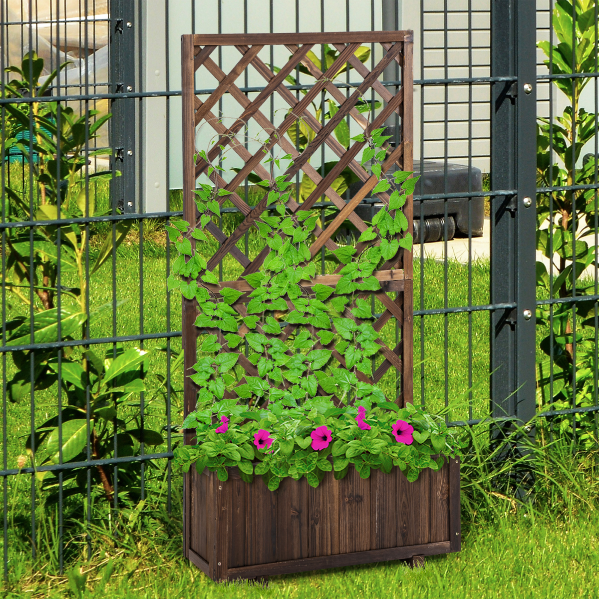 Outsunny Wooden Fir Wood Trough Planter with Trellis for Climbing Plants