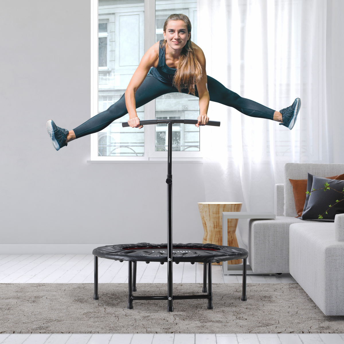40 Inch Kids Mini Trampoline, Adult Rebounder Jumper with Adjustable Handle, Indoor Outdoor Fitness Trampoline, 100kg Capacity