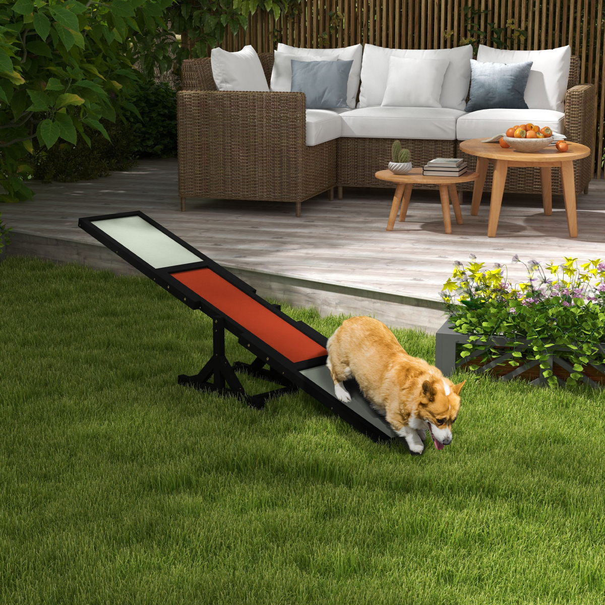 PawHut Wooden Pet Seesaw for Large Dogs, Anti-Slip, Black