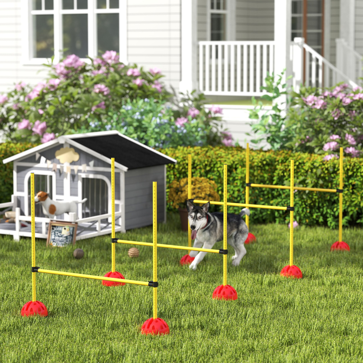 PawHut 4-Piece Adjustable Dog Agility Jump Set with Carry Bag
