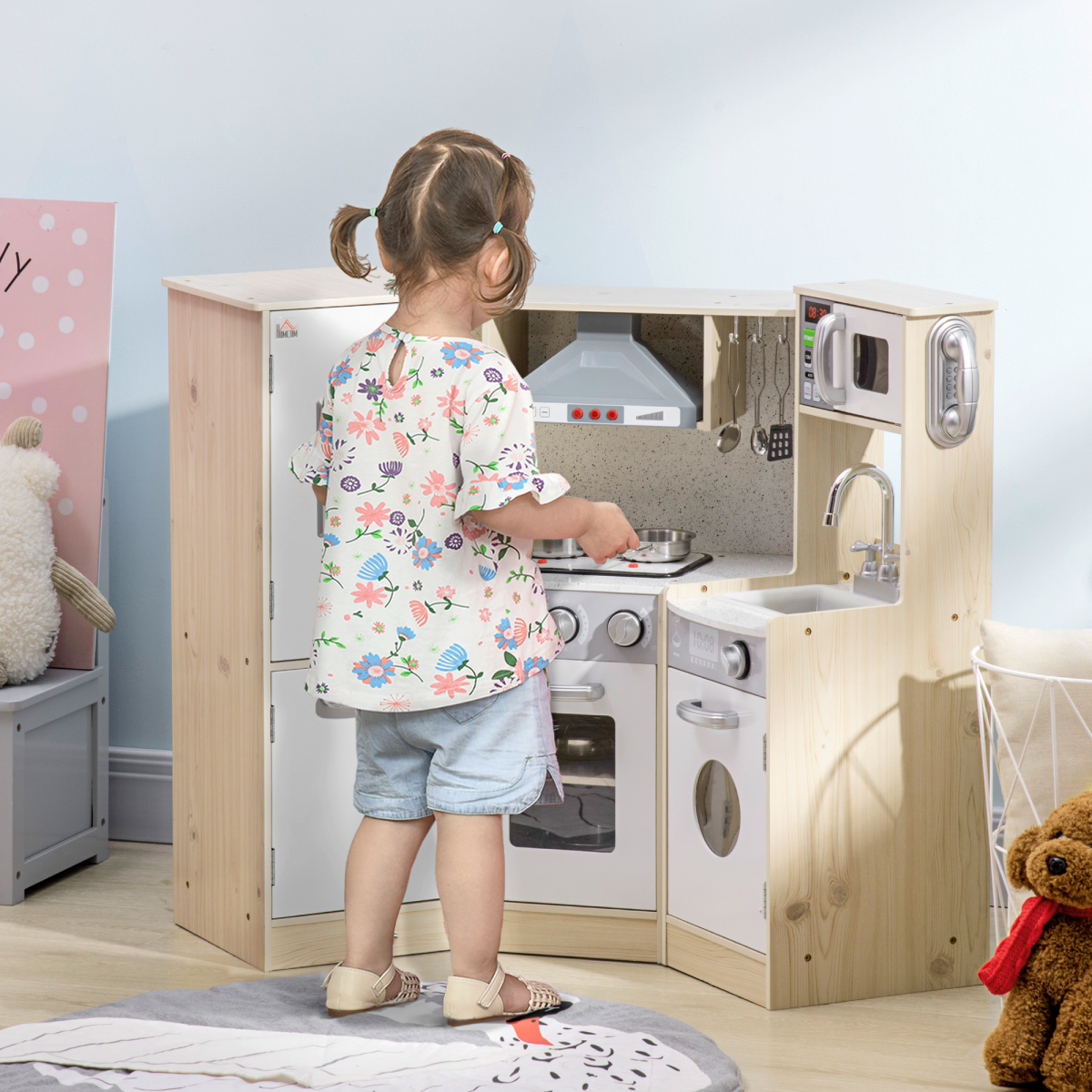 Corner Kids Kitchen w/ Sound Light, Phone, Microwave, Oven, Range Hood