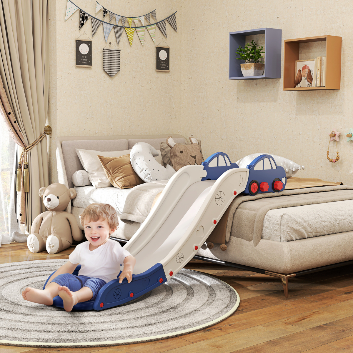 AIYAPLAY Kids Couch & Bed Slide, Blue, Easy Assembly