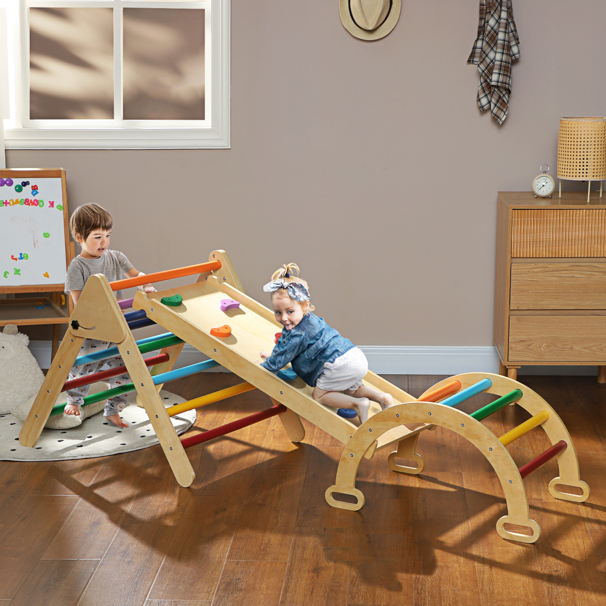 AIYAPLAY 5-in-1 Toddler Climbing Frame with Slide & Arch, 18-48 Months