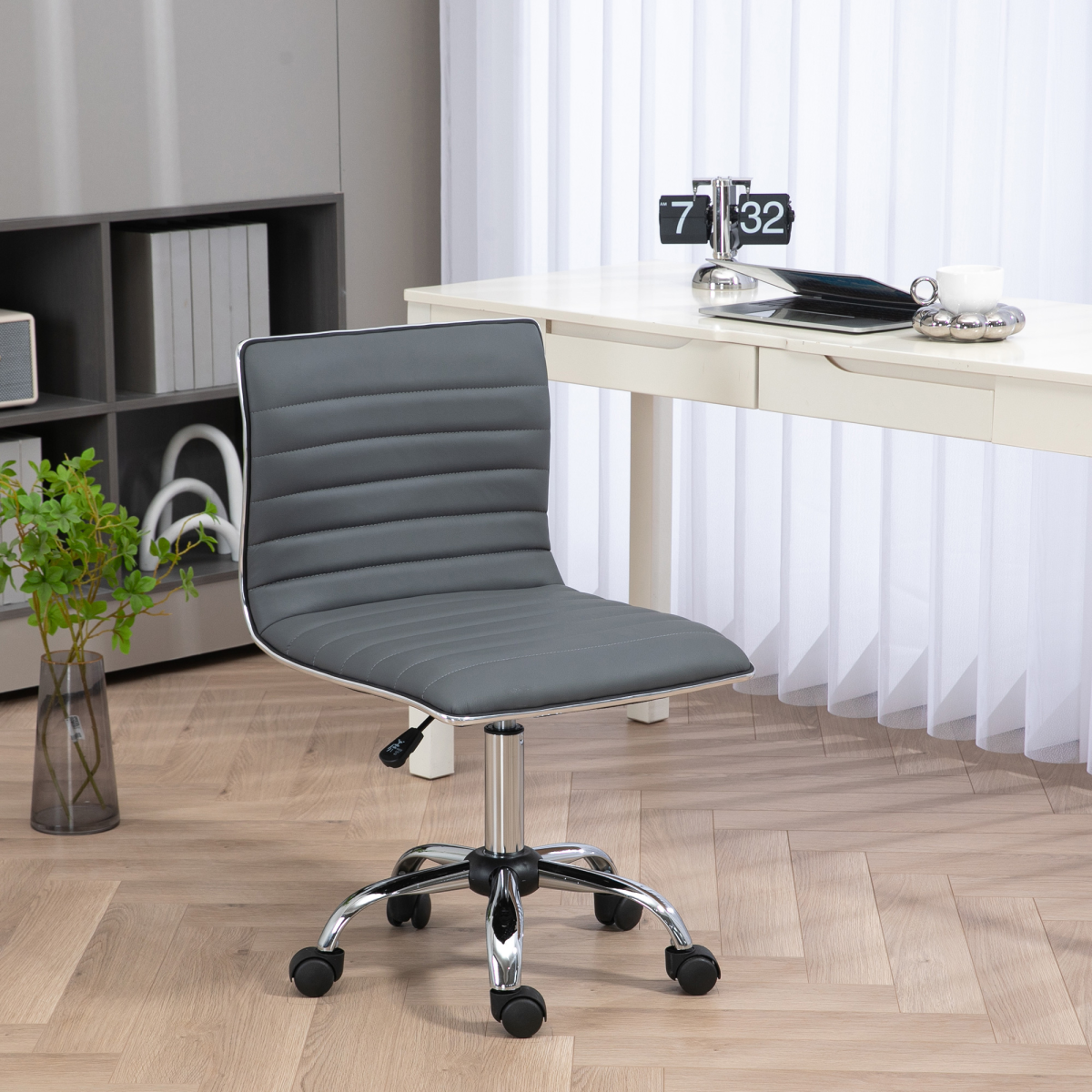 HOMCOM Armless Mid-Back Adjustable Swivel Office Chair, Dark Grey