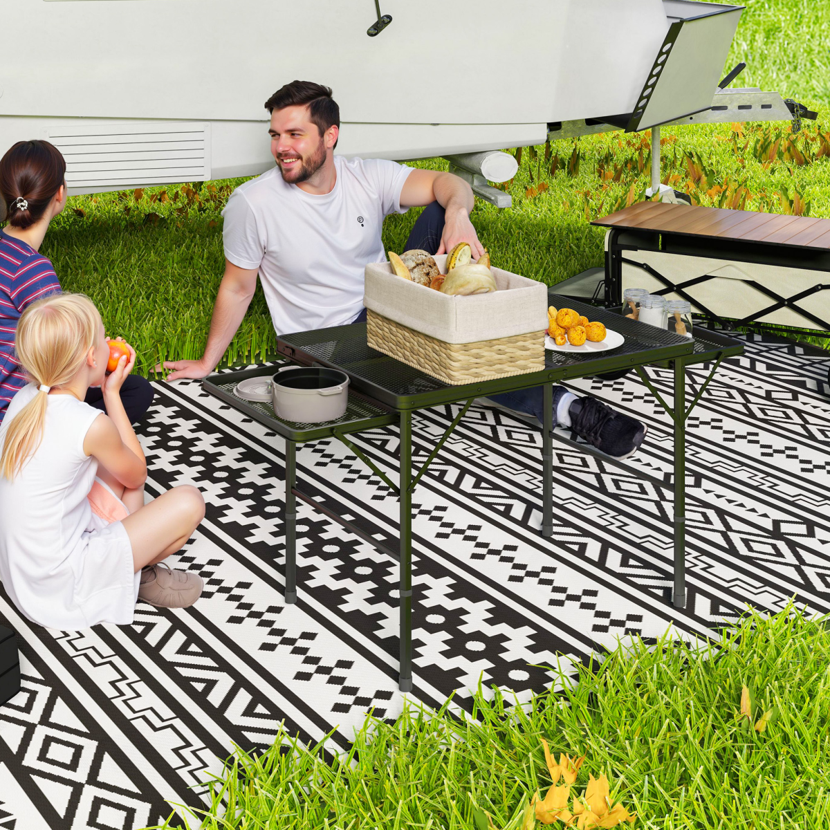 Outsunny 4.5ft Portable Foldable Height Adjustable Picnic Table