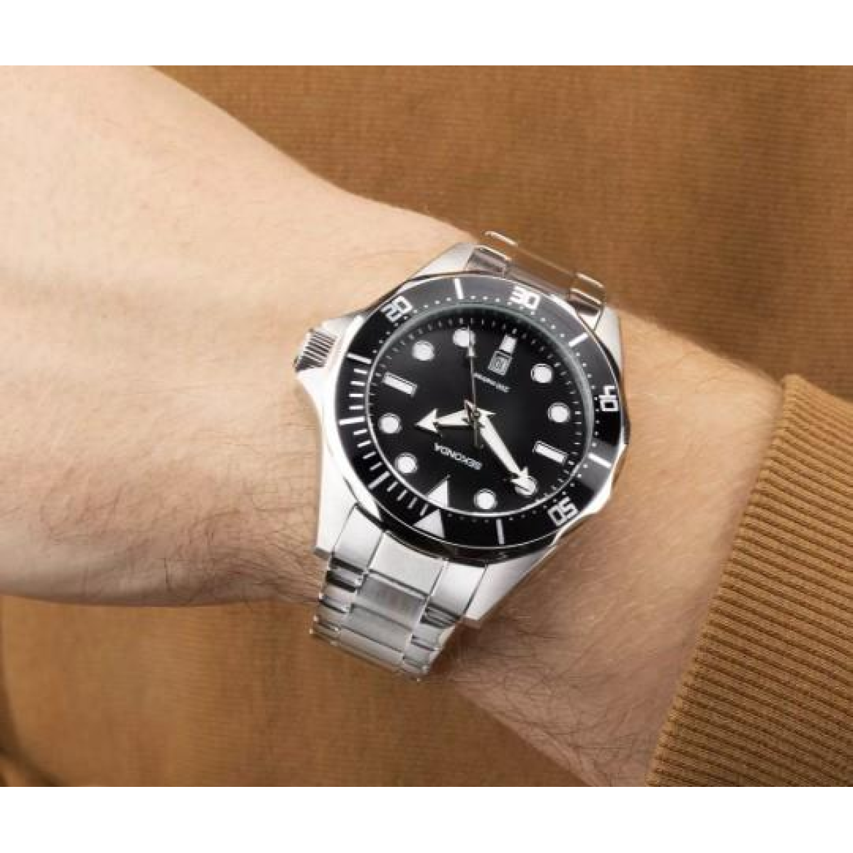 Sekonda Mens Basic Fashion Dated 43mm Black Dial Stainless Steel Bracelet Watch 30095