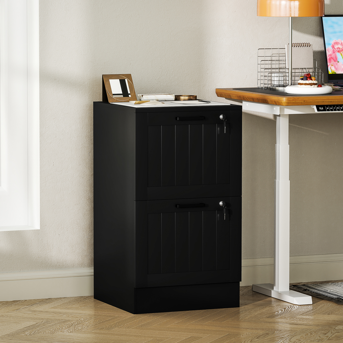HOMCOM 2-Drawer Locking File Cabinet with Adjustable Hanging Bars, Black